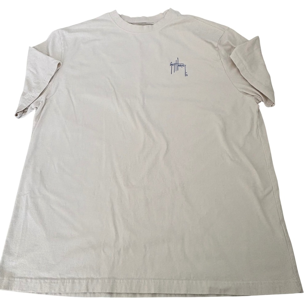 Guy Harvey Outfitters Mens XXXL Tan Tuna Tropical Graphic T-Shirt Short Sleeve